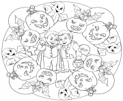 Coloriage mandala halloween vampire zombie citrouilles fantomes