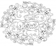 Coloriage mandala halloween citrouilles hiboux chat maternelle facile