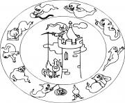 Coloriage mandala halloween maternelle facile fantomes sur un chateau