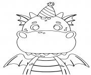 Coloriage dragon facile anniversaire avec un petit chapeau