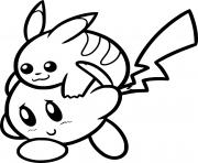 Coloriage pikachu saute sur kirby