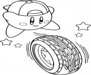 Coloriage kirby cool lance une roue en pleine vitesse