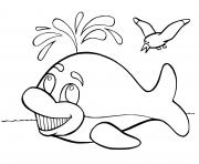 Coloriage baleine franche atlantique avec des oiseaux