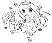 Coloriage princesse kawaii avec des fleurs