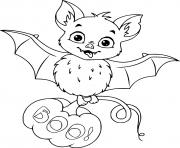 Coloriage adorable chauve souris avec citrouille