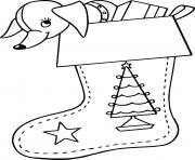 Coloriage petit chien adorable dans un bas de noel