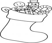 Coloriage bonhomme de neige et gingerbread man dans un bas de noel