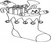 Coloriage ourson en peluche trompette dans un bas de noel