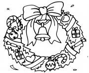 Coloriage couronne noel avec noeud et cloche