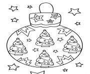 Coloriage boule de noel avec sapins et etoiles