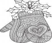 Coloriage gants hiver noel motif de coeur mandala difficile expert