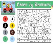 Coloriage un chien conduit une voiture avec un soleil magique cp par numero