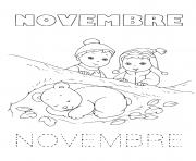 Coloriage enfants regardent un bebe ours dormir novembre