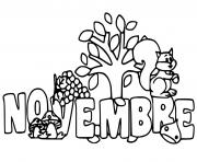 Coloriage novembre champignon ecureuil