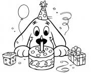 Coloriage clifford joyeux anniversaire gateau chapeau cadeau celebration