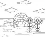 Coloriage igloo et inuit peuple autochtone inuk au canada