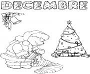 Coloriage decembre pere noel emballe des cadeaux avec sapin de noel