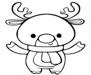 Coloriage renne de noel mignon kawaii adorable pour maternelle