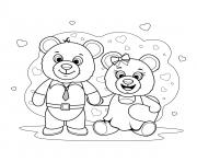 Coloriage deux nounours amoureux coeurs saint valentin