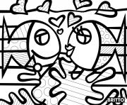 Coloriage poisson amoureux par romero britto