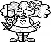 Coloriage fille avec fleurs par britto