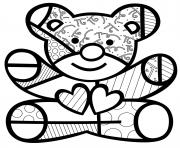 Coloriage nounours ourson coeurs par romero britto