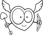 Coloriage cartoon coeur cupidon avec une arc