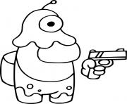 Coloriage Among Us Brain Slug Holds a Gun