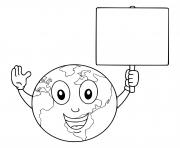 Coloriage planete terre avec une pancarte