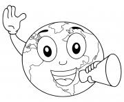 Coloriage planete terre kawaii souriant