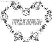 Coloriage journee internationale des droits des femmes fleurs en forme de coeur