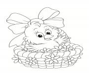 Coloriage panier oeufs de paques poussin