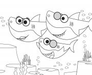 Coloriage famille de requins sous leau