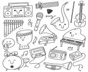 Coloriage instruments musique kawaii