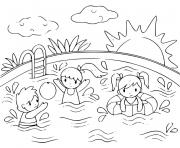 Coloriage les enfants jouent dans la piscine