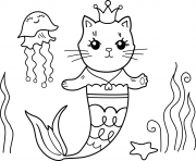 Coloriage sirene chat mignon facile