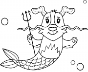 Coloriage sirene chien avec queue de poisson