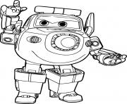 Coloriage Super Wings Paul dirige le traffic aerien en tant que policier