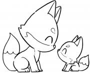 Coloriage renard et son bebe renard kawaii facile