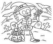 Coloriage squelette dans un cimetiere halloween pour petit