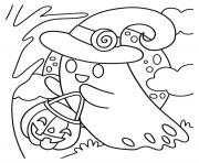 Coloriage fantome avec un chapeau de sorciere halloween pour petit