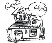 Coloriage maison hantee lune chauve souris