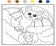 Coloriage chauve souris avec une citrouille magique halloween