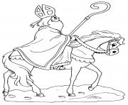 Coloriage saint nicolas sur un cheval