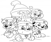 Coloriage Les chiens de la Pat Patrouille realisent un bonhomme de neige pour Noel