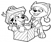 Coloriage stella et marcus dans un cadeau de noel pat patrouille