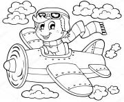 Coloriage pilote avion avec des nuages