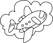 Coloriage avion dans un nuage