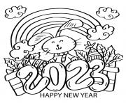 Coloriage 2023 nouvel an lapin arc en ciel