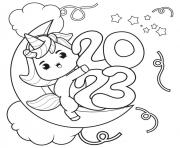 Coloriage 2023 bonne annee licorne sur la lune